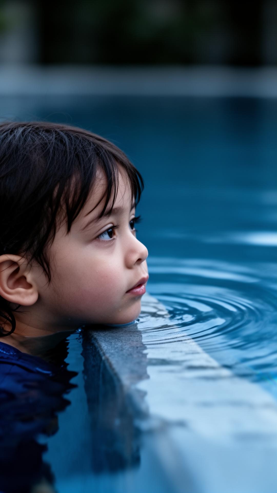 Child observing calm water